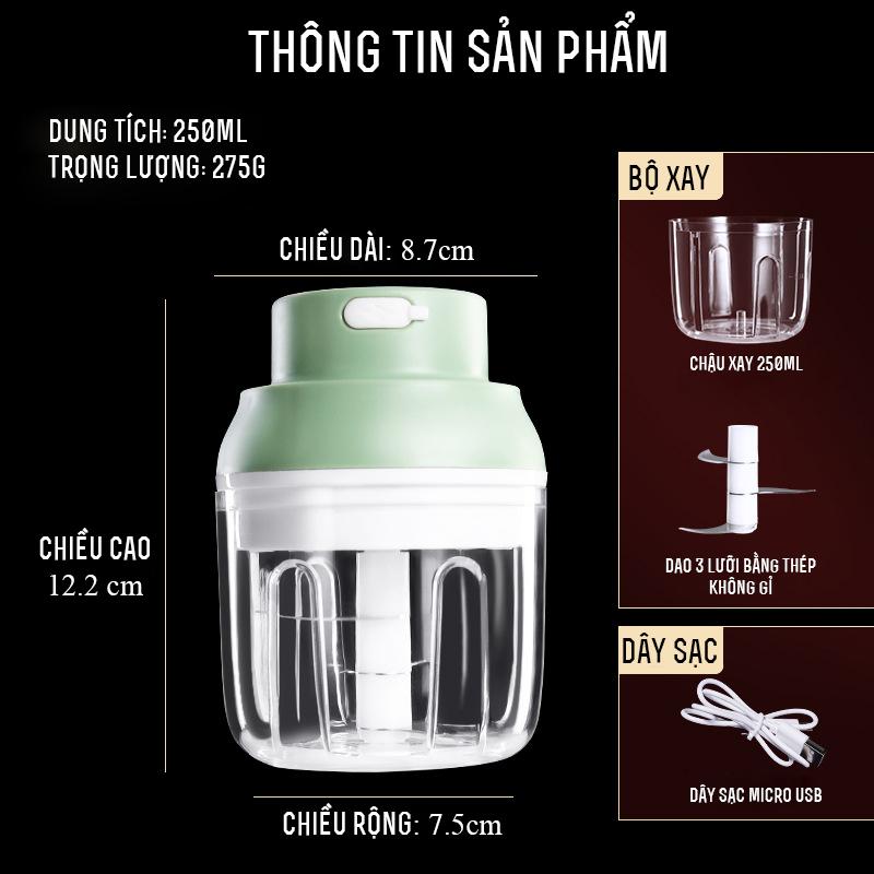 Máy Xay Mini BITANO Cầm Tay Ssgp Pin Sạc Công Suất 45W - Xay Thịt, Rau, Củ Quả Đa Năng 250Ml