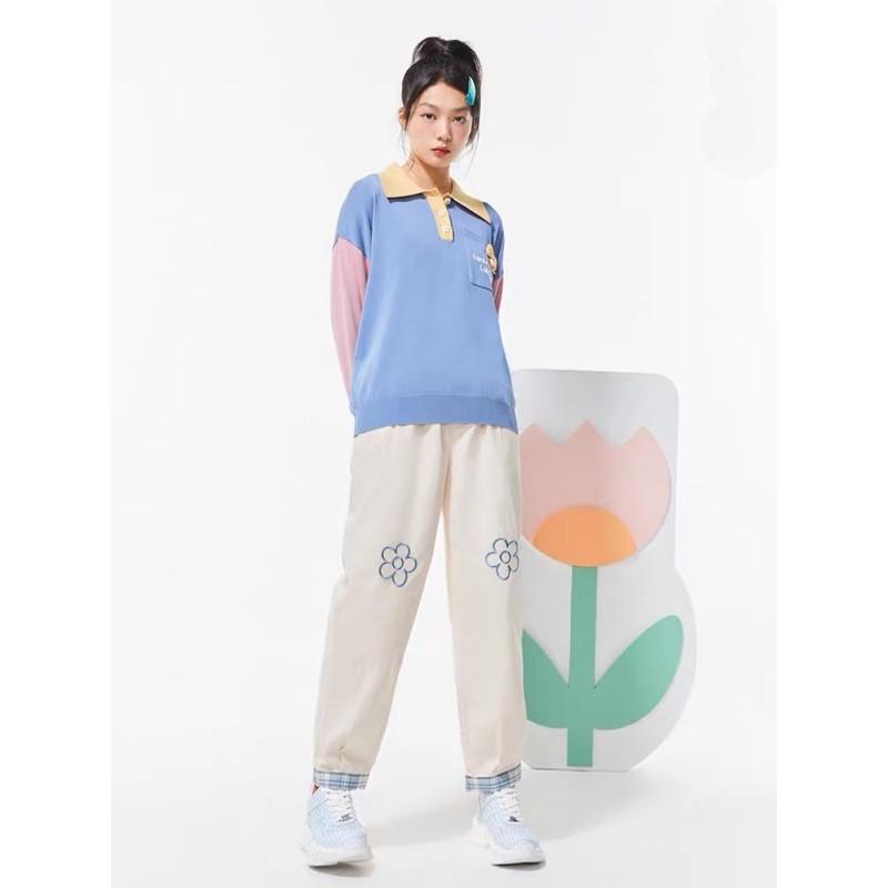 Quần Baggy Kaki Ống Suông Ulzzang Unisex - Thêu Bông Hoa