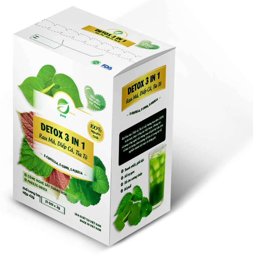 Bột Detox 3in1 Rau má Diếp cá Tía tô Eherbal sấy thăng hoa (21 gói)