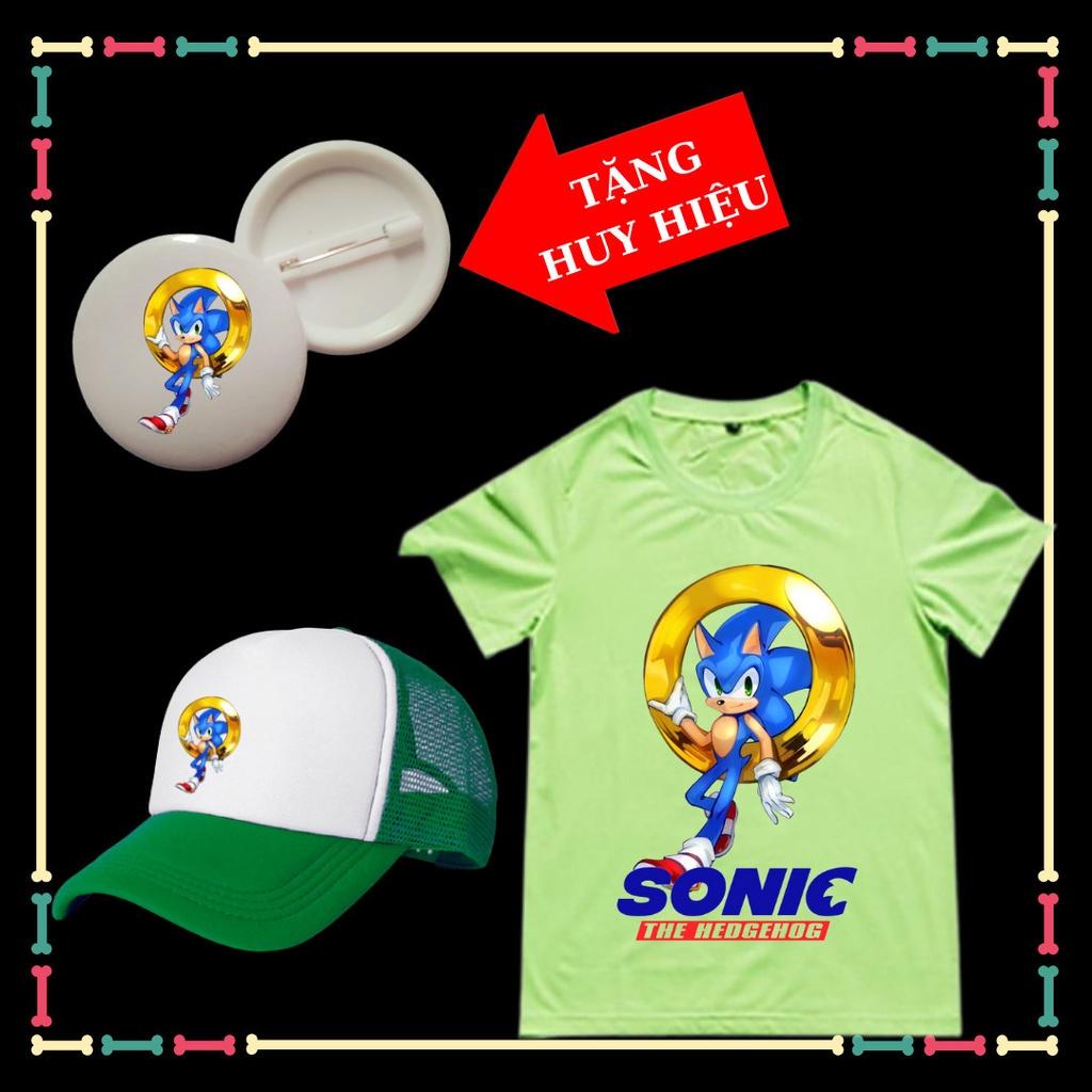 Set Mũ lưỡi trai+Áo thun Nhím Sonic hit hot cho trẻ em đủ size áo -Tặng Huy Hiệu Nhím Sonic