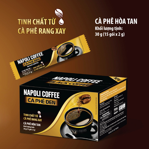 Cà phê đen hòa tan không đường Napoli Coffee (15 gói x 2g) - Cafe Arabica rang xay hạt sạch chua thanh hậu ngọt