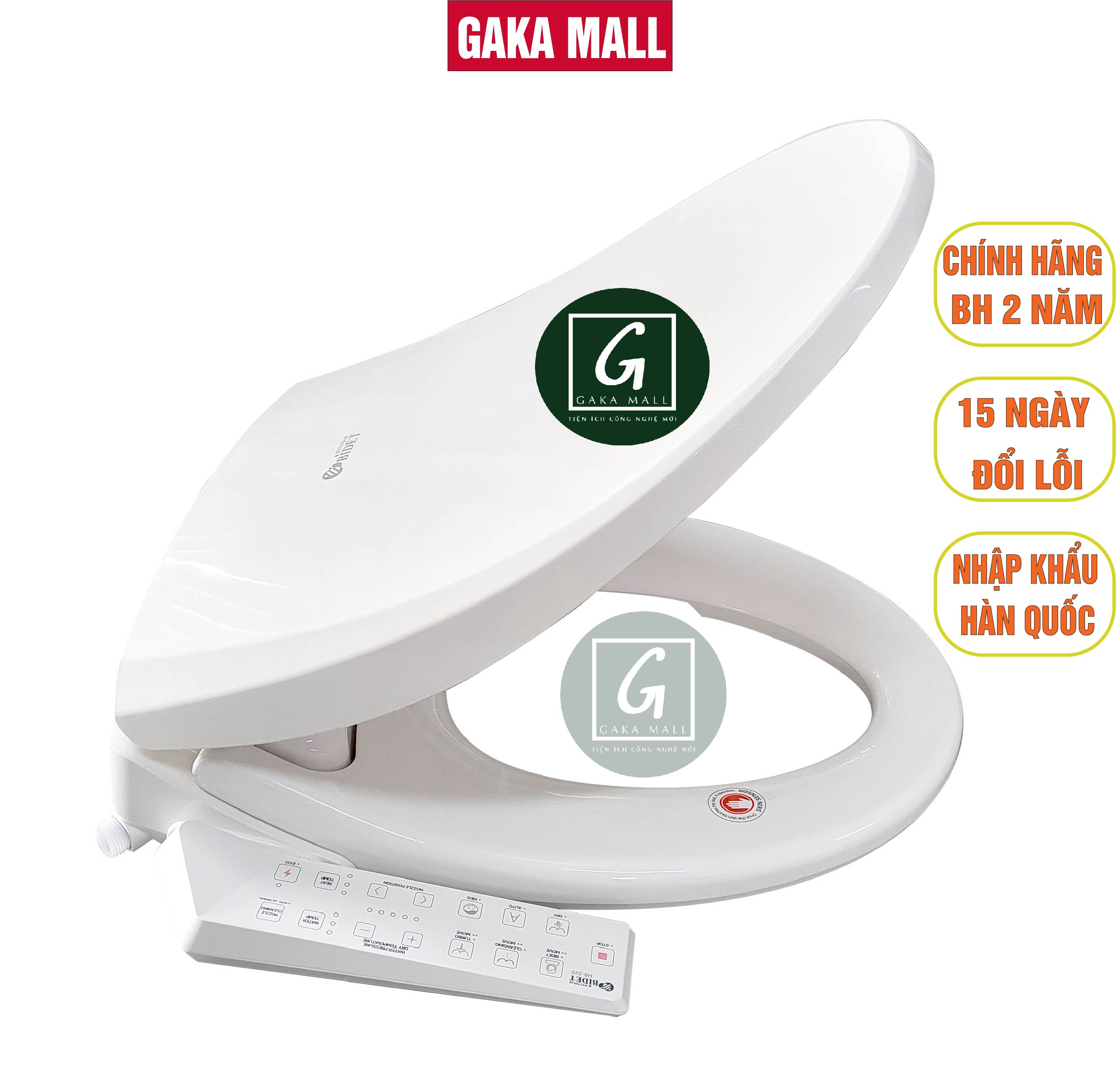 Nắp Rửa Bồn Cầu Điện Tử Thông Minh Hyundae Bidet HB220 Nhập Khẩu Hàn Quốc, BH 2 Năm Chống Nước IPX5, Sưởi Bệt Sấy Khô