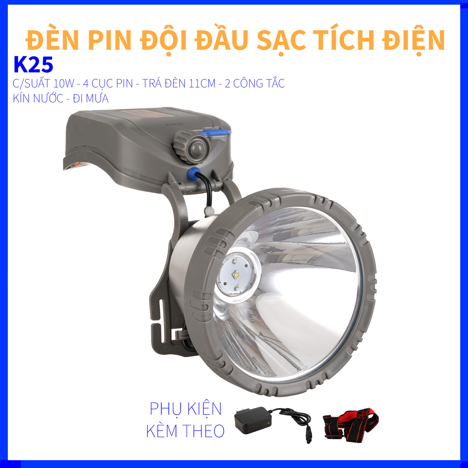 ĐÈN PIN ĐỘI ĐẦU LZH 1121 - 3 PIN ĐẠI 26650 VÀ 4 PIN 18650 - SÁNG 15H - 20H LIÊN TỤC - TRÁ 12CM - 2 CÔNG TẮC - 3 CHẾ ĐỘ SÁG - KÍNH THỦY TINH - CHỐNG NƯỚC IP65 - DÂY NHỰA