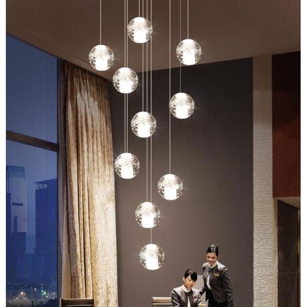 Đèn thả thông tầng KUNLI trang trí nội thất hiện đại loại 10 bóng pha lê thủy tinh cao cấp