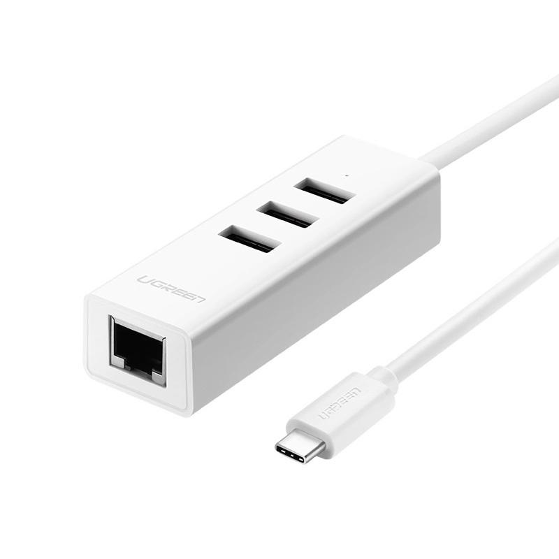 Ugreen UG2079220792TK Màu Trắng Cáp chuyển đổi TYPE C sang 3 USB 2.0 + LAN - HÀNG CHÍNH HÃNG