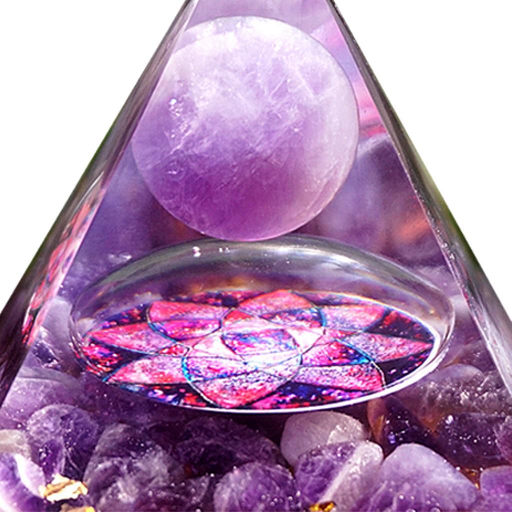 2 Pcs Crystal Pyramid Positive Energy Generator, Orgonite Amethyst Stone Home Decoration for Meditation & Reiki Heal-ing Figurine
