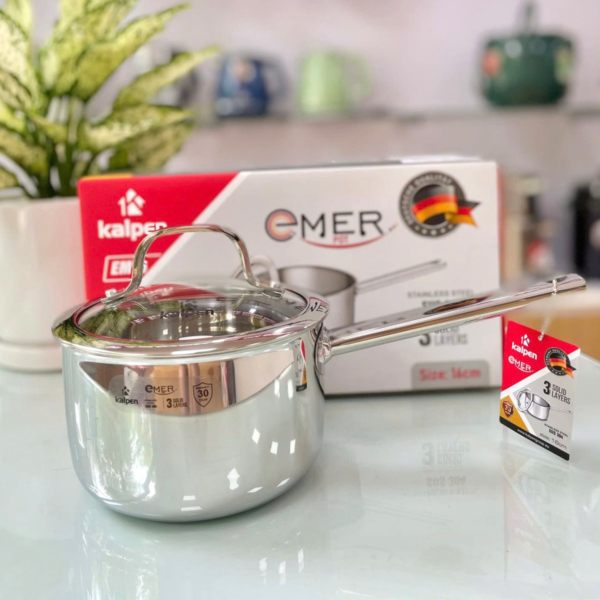 Quánh inox 3 lớp liền khối Kalpen Emer EM16 size 16cm - Hàng Đức, bảo hành 30 năm