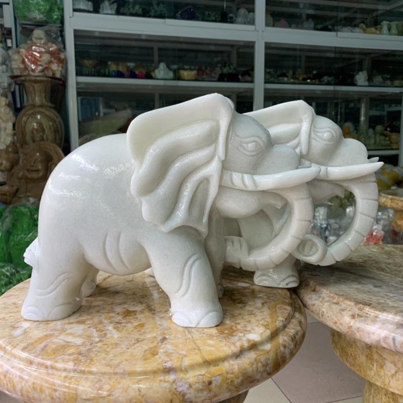 Cặp Voi Đá Cẩm Thạch Trắng - ngang 30cm