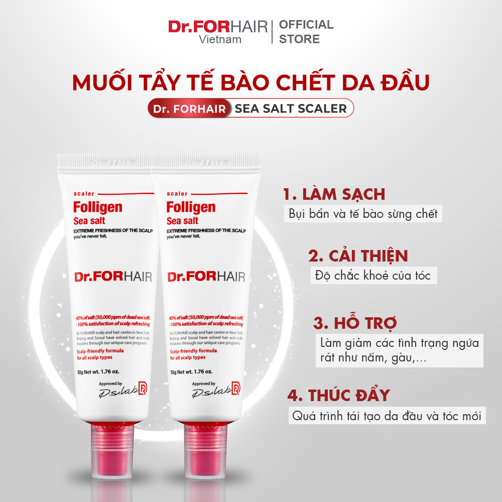 Bộ dầu gội đầu giảm rụng tóc giảm gàu sạch da đầu của Dr.FORHAIR Folligen Plus 100ml và Sea Salt Scaler 50g