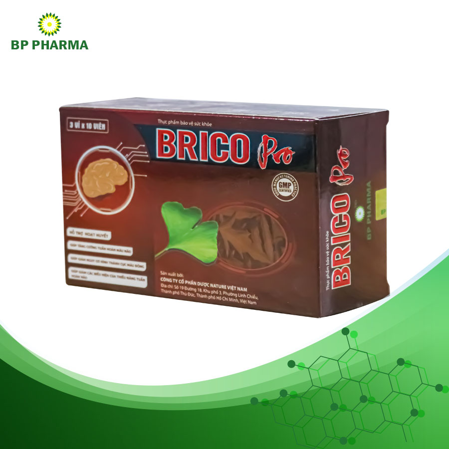 Hoạt Huyết Dưỡng Não BRICO PRO Hỗ Trợ Hoạt Huyết, Tăng Cường Tuần Hoàn Máu Não - Hộp 30 Viên