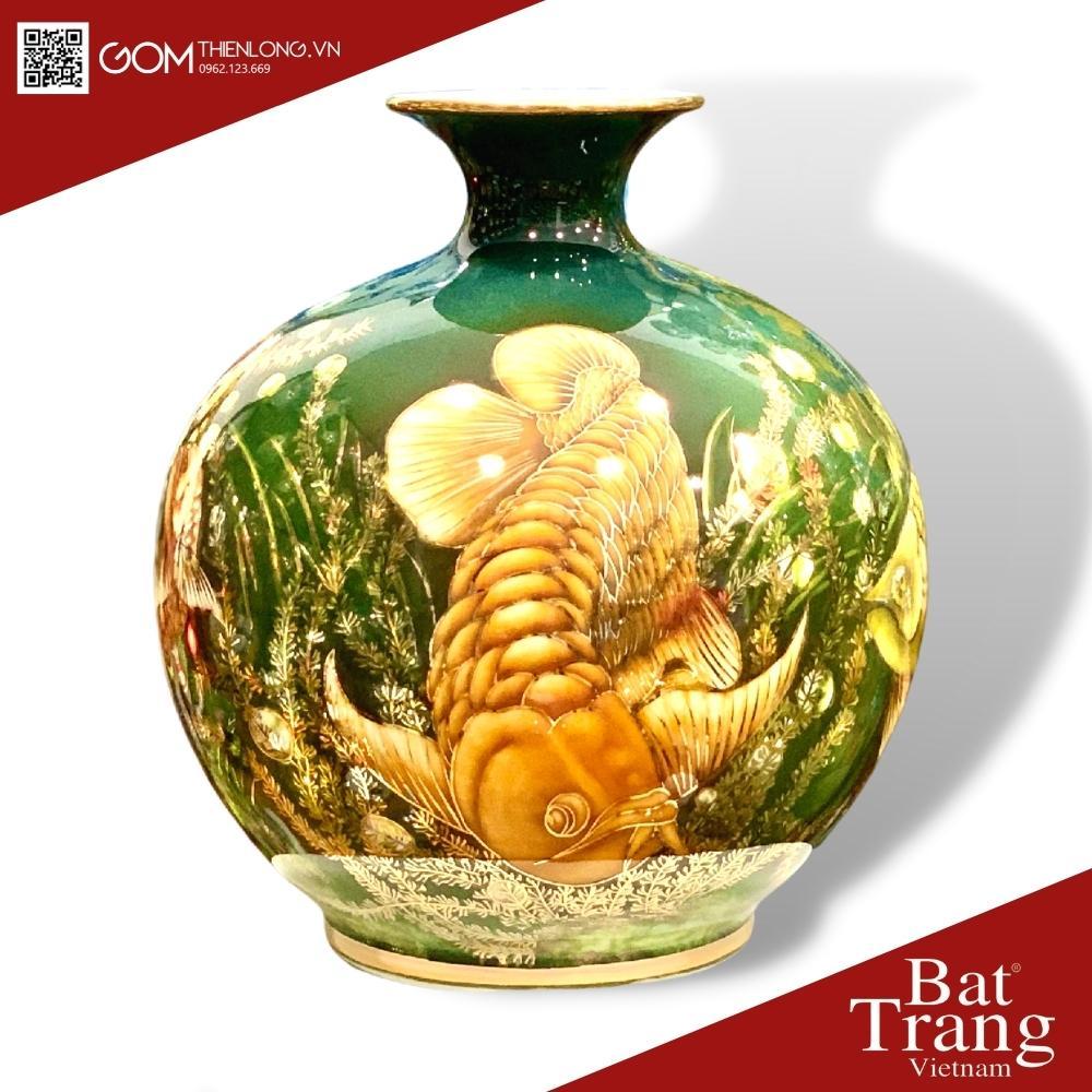 Bình Hút Tài Lộc 3D Vẽ Vàng Ngũ Kim Long - Bình Hút Lộc Bát Tràng  - Gốm Thiên Long