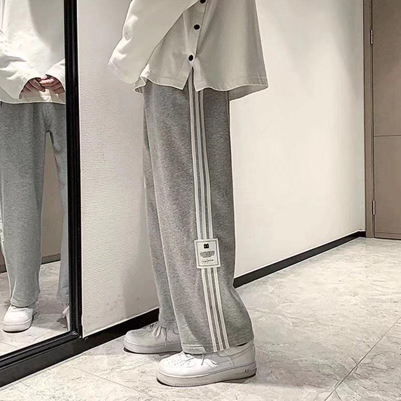 Quần thể thao ống rộng phối lông dày dặn kẻ sọc thời trang thu đông cho nam size s-3xl
