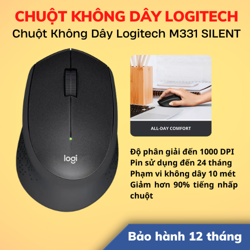 Chuột Không Dây LOGITECH M331 Silent | Màu Đen | Hàng Chính Hãng