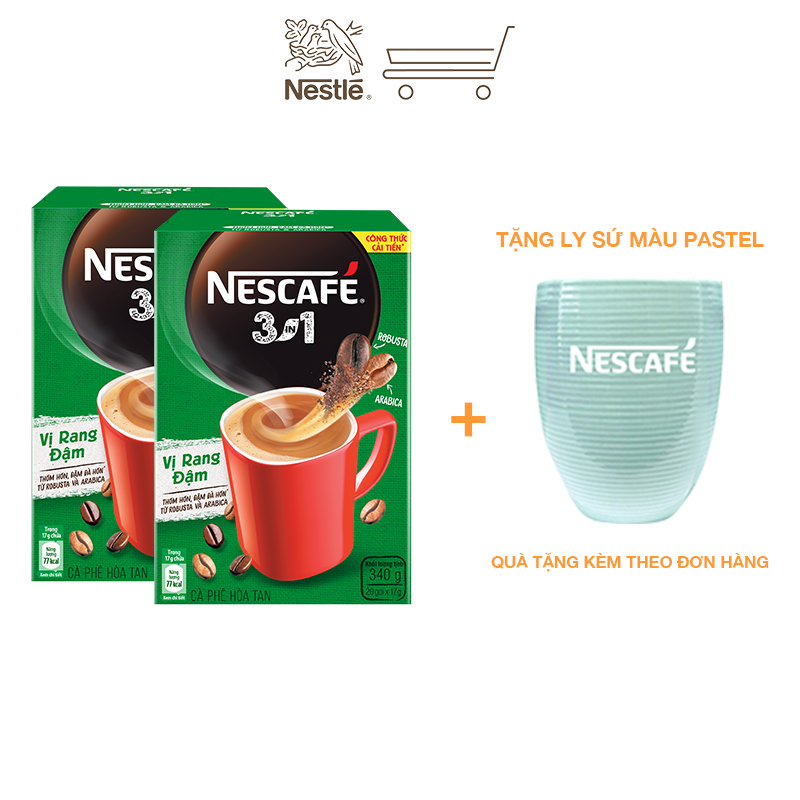 [Tặng 1 ly sứ màu pastel] Combo 2 hộp cà phê hòa tan Nescafé 3in1 vị rang đậm - công thức cải tiến (Hộp 20 gói)