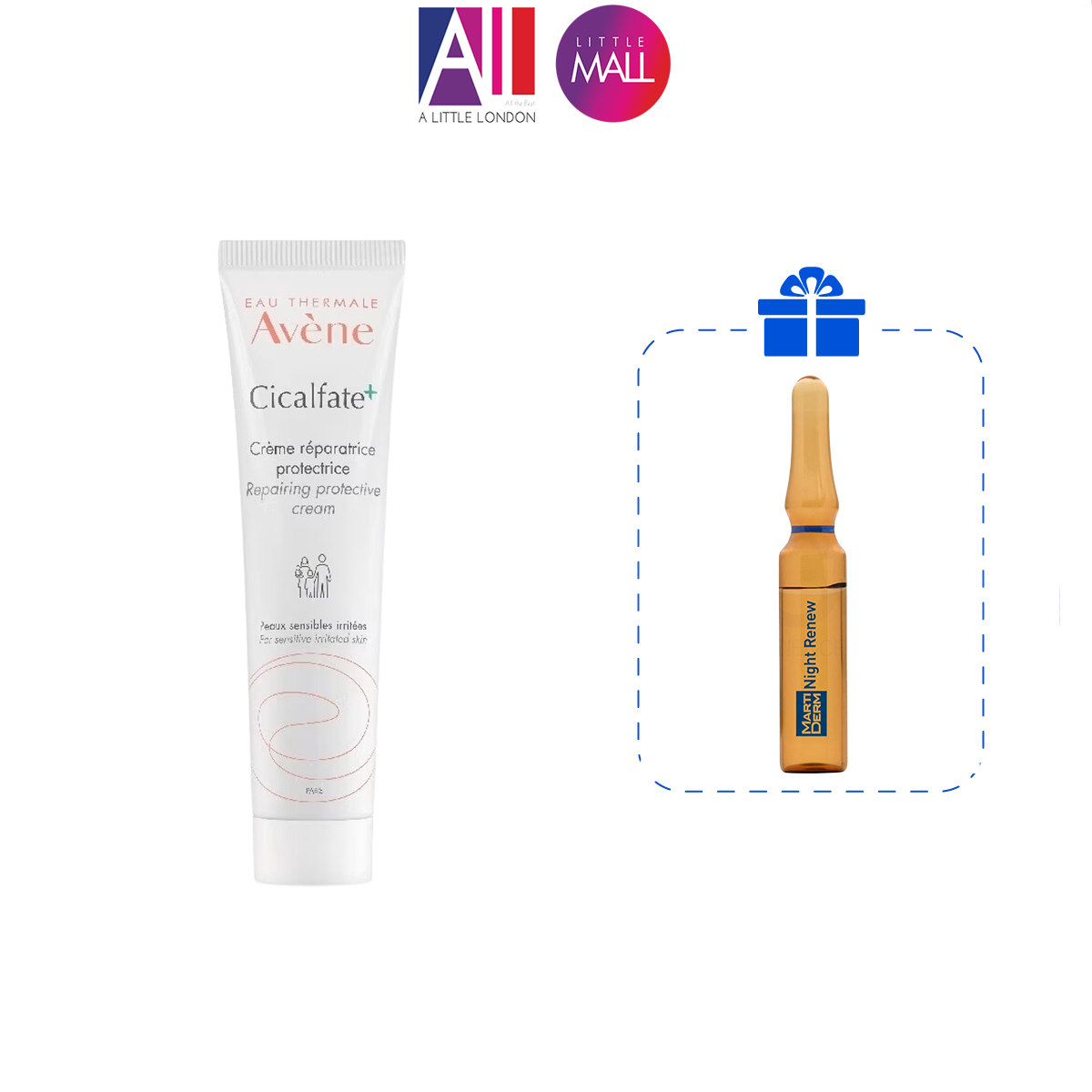 Kem phục hồi làm lành da Avene Cicalfate Cream 15ml/40ml TẶNG Ampoule chống lão hóa Martiderm