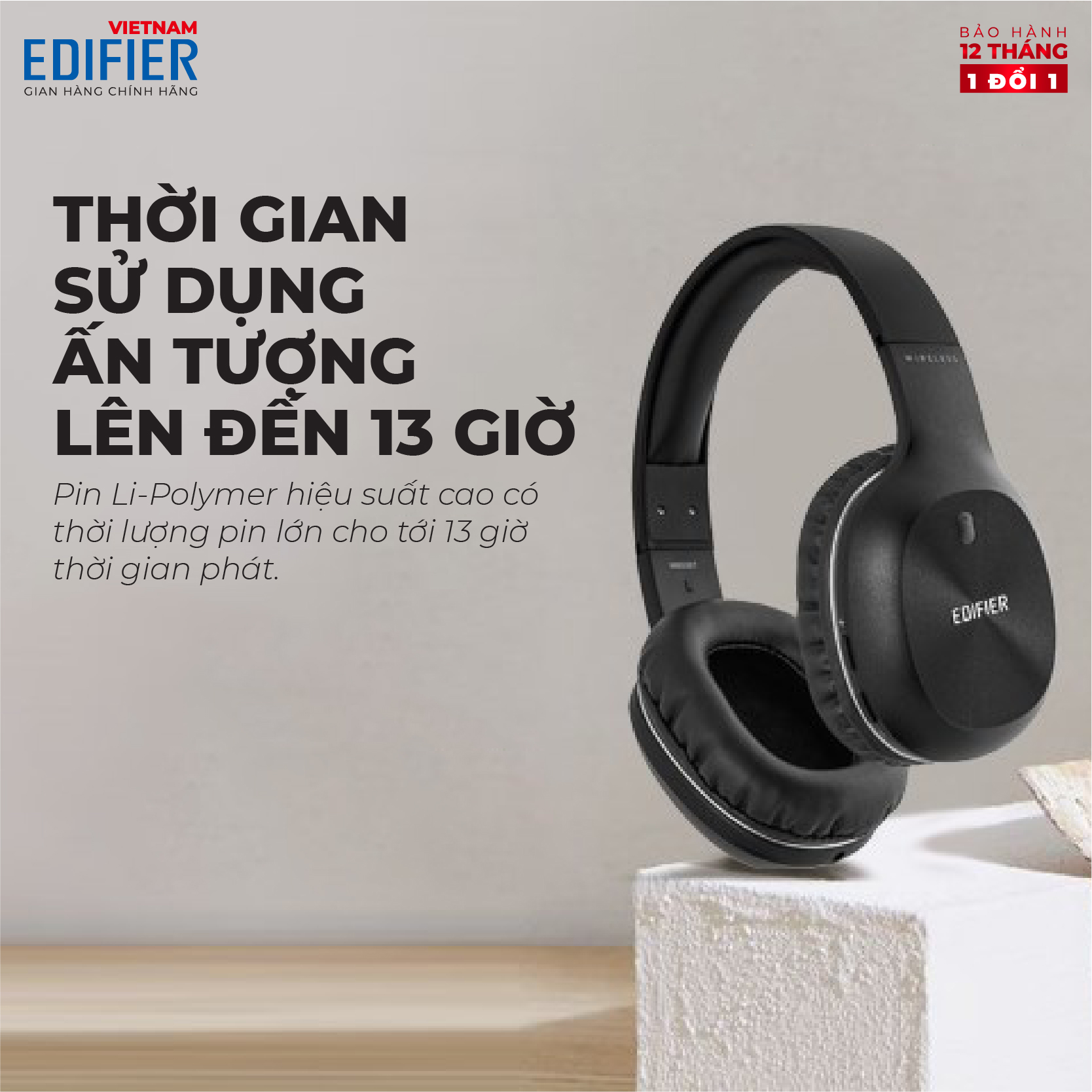 Tai nghe chụp tai Bluetooth 5.0 thể thao EDIFIER W800BT Plus Chống ồn - Hàng chính hãng