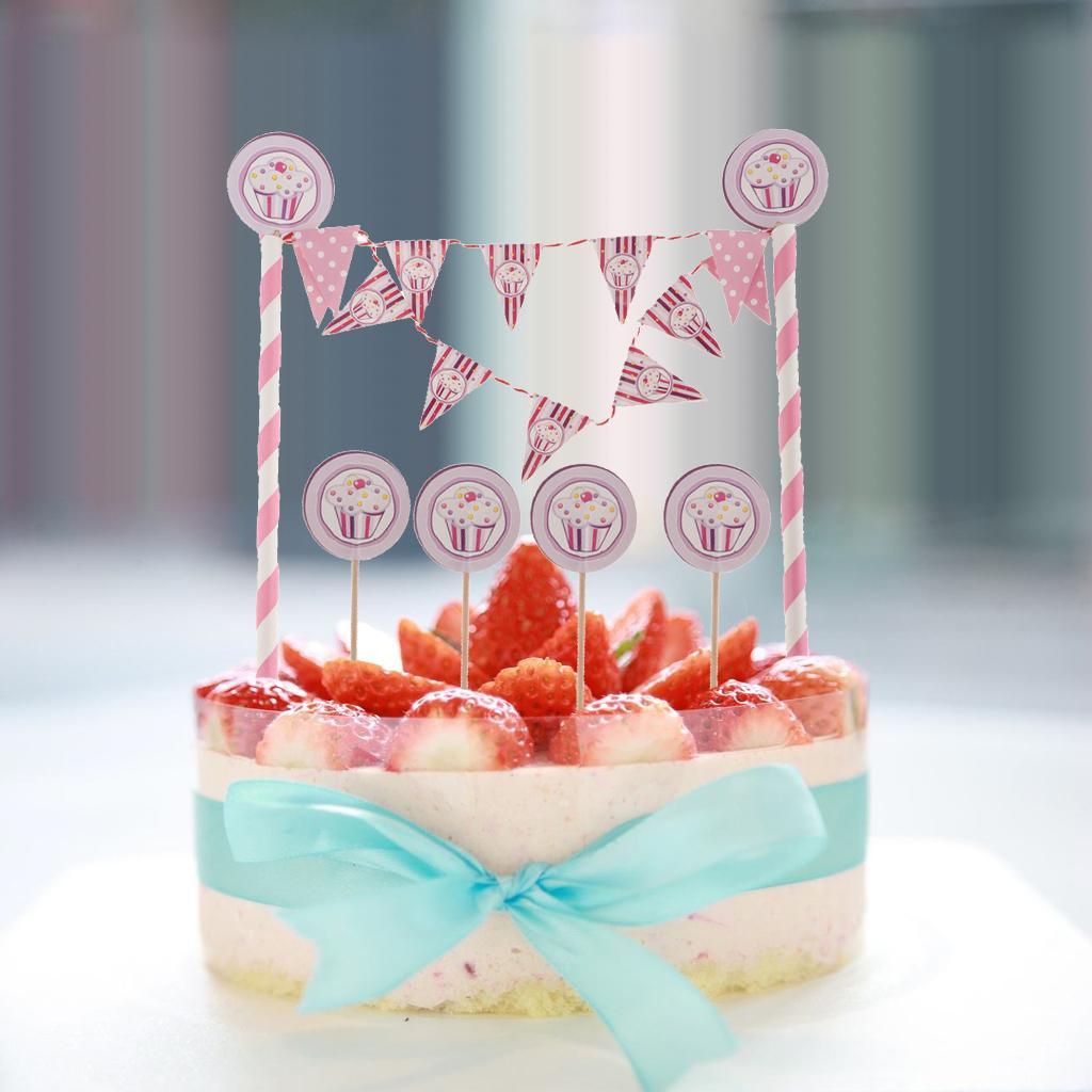 6 Pieces Ice Cream Design Cake Topper Cake Banner Cupcake Picks Cake Wrapper