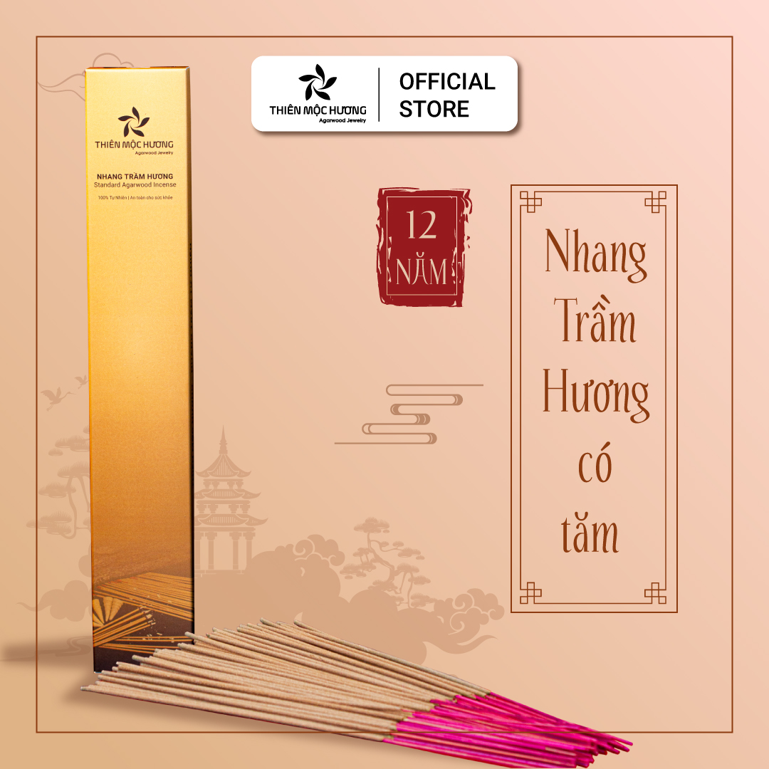 Nhang trầm hương tự nhiên Thiên Mộc Hương- Trầm Hương 12 năm, 30cm, Ít Khói, Thơm Nhẹ, Dễ Chịu, Không kích mũi