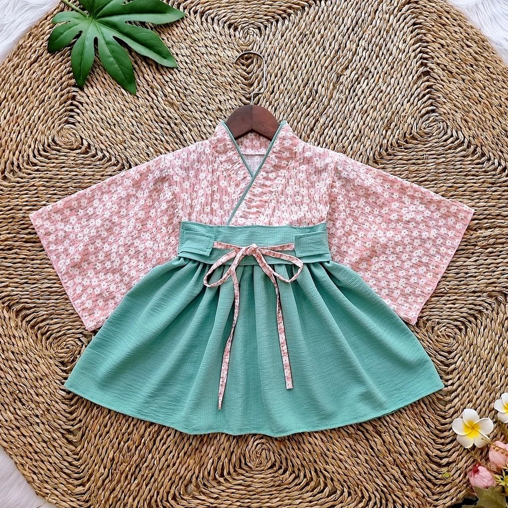 Váy Bé Gái Phong Cách KIMONO Xanh Lá 3-20kg