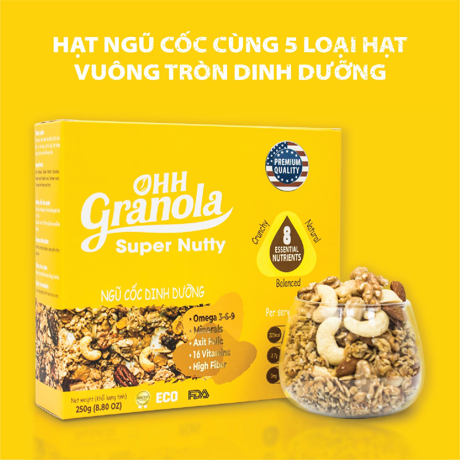 Snack Ăn Liền - Ngũ Cốc Hạt Siêu Dinh Dưỡng Dòng Super Nutty 250g, Phối Trộn 7 Loại Hạt Cao Cấp Theo Tiêu Chuẩn FDA - Hoa Kỳ