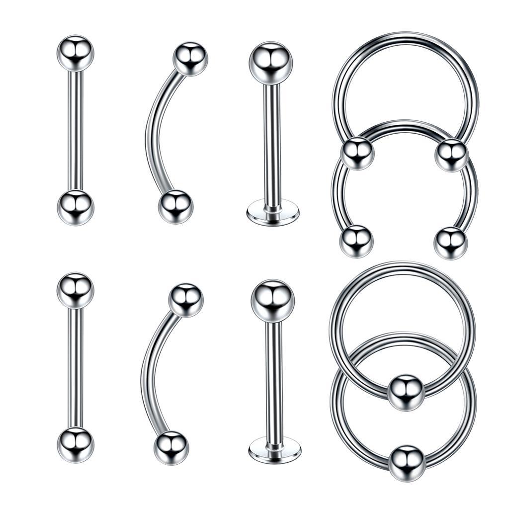 10 Pieces Nose Lip  Eyebrow  Navel Belly  Piercings 16g 6mm