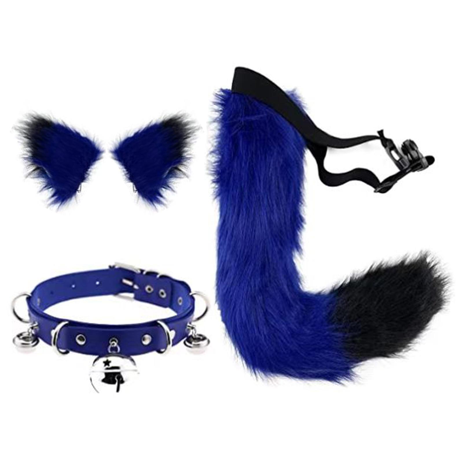 Faux  Ears and Tail Set Cosplay Costume Gift PU Leather Neck Choker for Stage Shows Halloween Carnival Role Play Animal Themed Parties