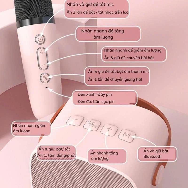 Loa Bluetooth Karaoke - Loa xách tay mini chất liệu nhựa cao cấp, công suất 6W và micro không dây - Hàng nhập khẩu