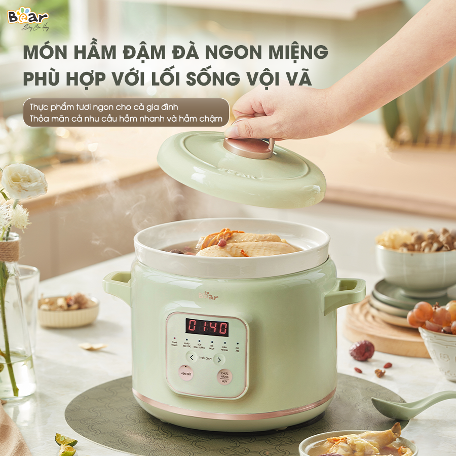 Nồi nấu chậm BEAR 2L Đa Năng Nấu Cháo Hầm Giữ Ấm Giữ Trọn Chất Dinh Dưỡng Bản Tiếng Việt SB-NNC20 - HÀNG CHÍNH HÃNG