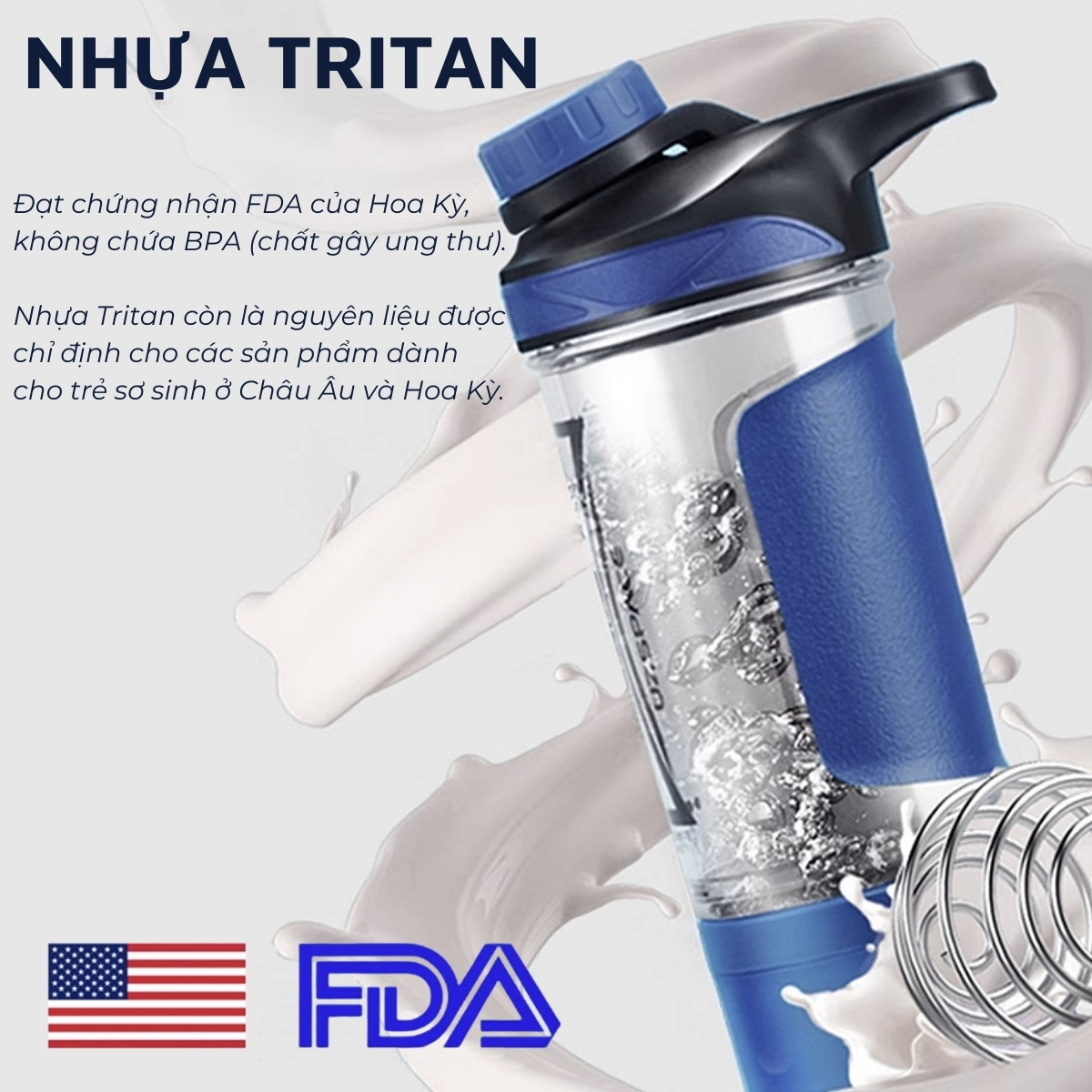 Bình lắc thể thao nhựa Tritan BPA Free DandiHome UZSPACE dung tích 500ml có khay chứa bột