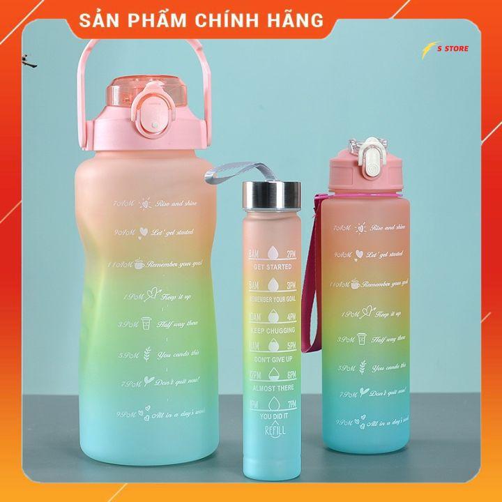 Set 3 Bình Nước Nhắc Nhở Dung Tích 2000ml 900ml và 400ml Nhiều Màu Sắc Tiện Lợi 3 in 1