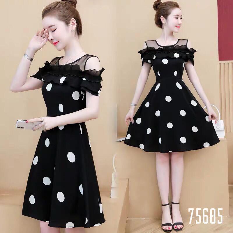 Đầm lụa chấm bi rớt vai nhẹ nhàng nữ tính cho bạn nữ / có size XXL