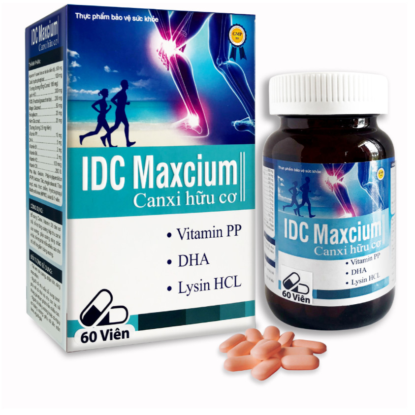 Canxi hữu cơ IDC Maxcium hỗ trợ phát triển chiều cao, giảm còi xương hữu cơ, hộp 60 viên