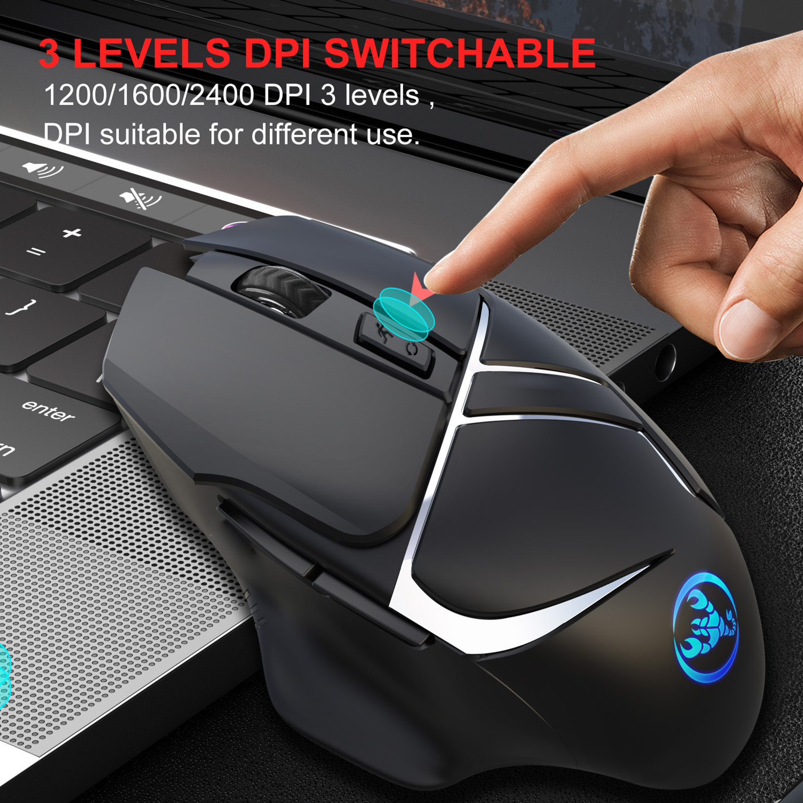 Chuột chơi game không dây HXSJ T60 không dây 2.4G với DPI có thể điều chỉnh