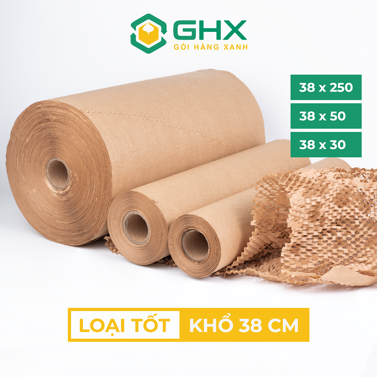 Giấy Tổ Ong Size 38cm - Gói hàng chống sốc - Chất giấy kraft xi măng 80gsm loại 1 - Thay bóng khí/xốp nilon