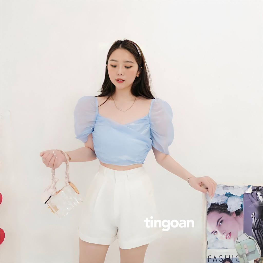 Quần short cạp cao gập gấu vải gấm trắng tingoan LIBRA SHORT /WH