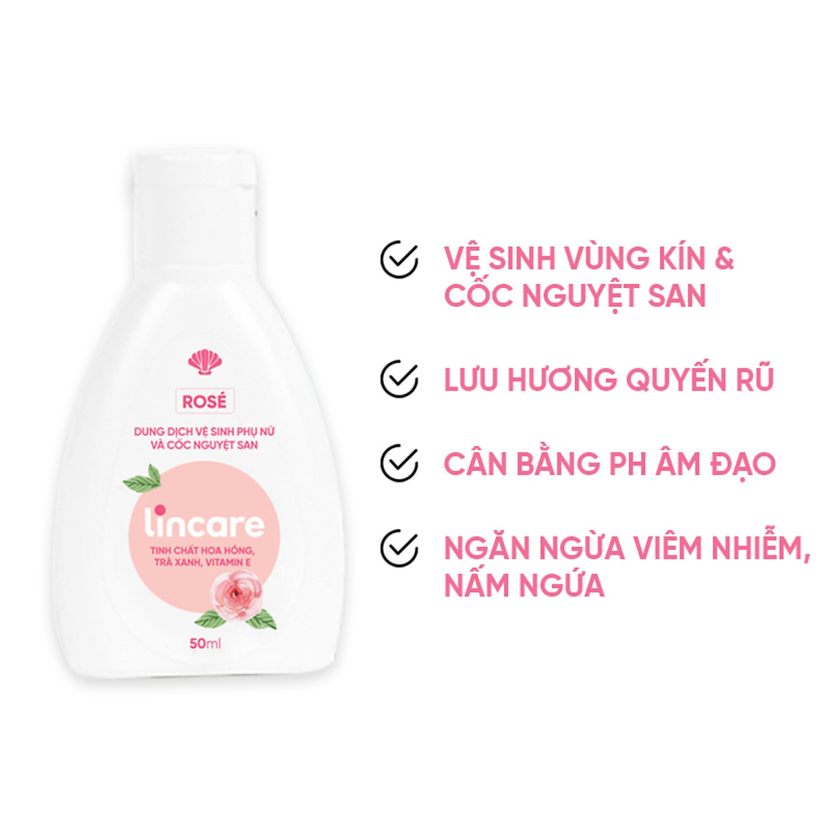 Dung dịch vệ sinh phụ nữ và cốc nguyệt san Lincare Rose (50ml)