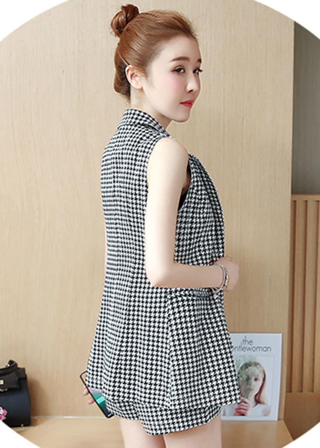 Set bộ 3 món in họa tiết caro kiểu áo giả vest quần short S3032T