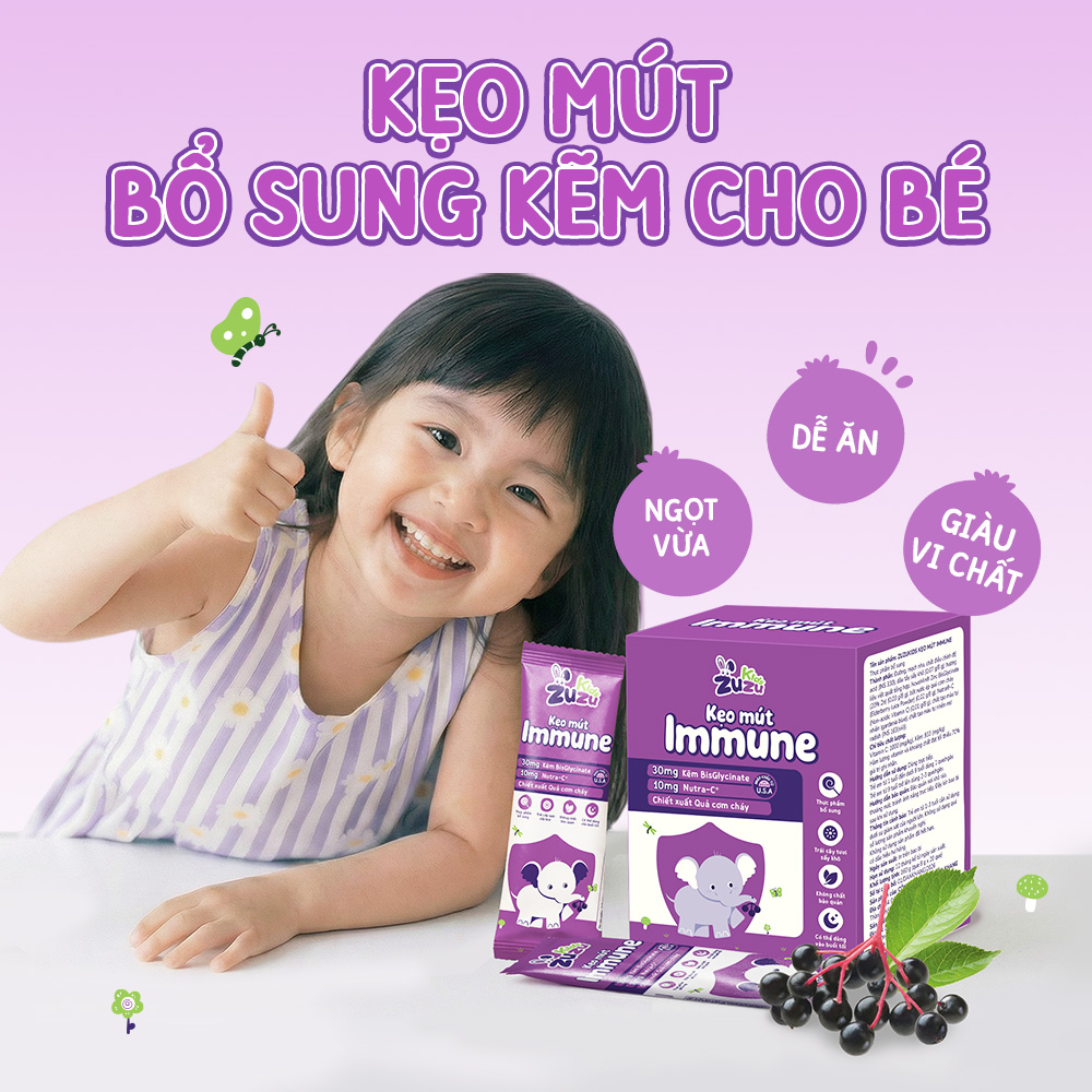 ZuZuKids Kẹo Mút Vi Chất IMMUNE Bổ Sung Kẽm Tăng Đề Kháng Cho Bé - Dây 10 que &amp; Hộp 20 que