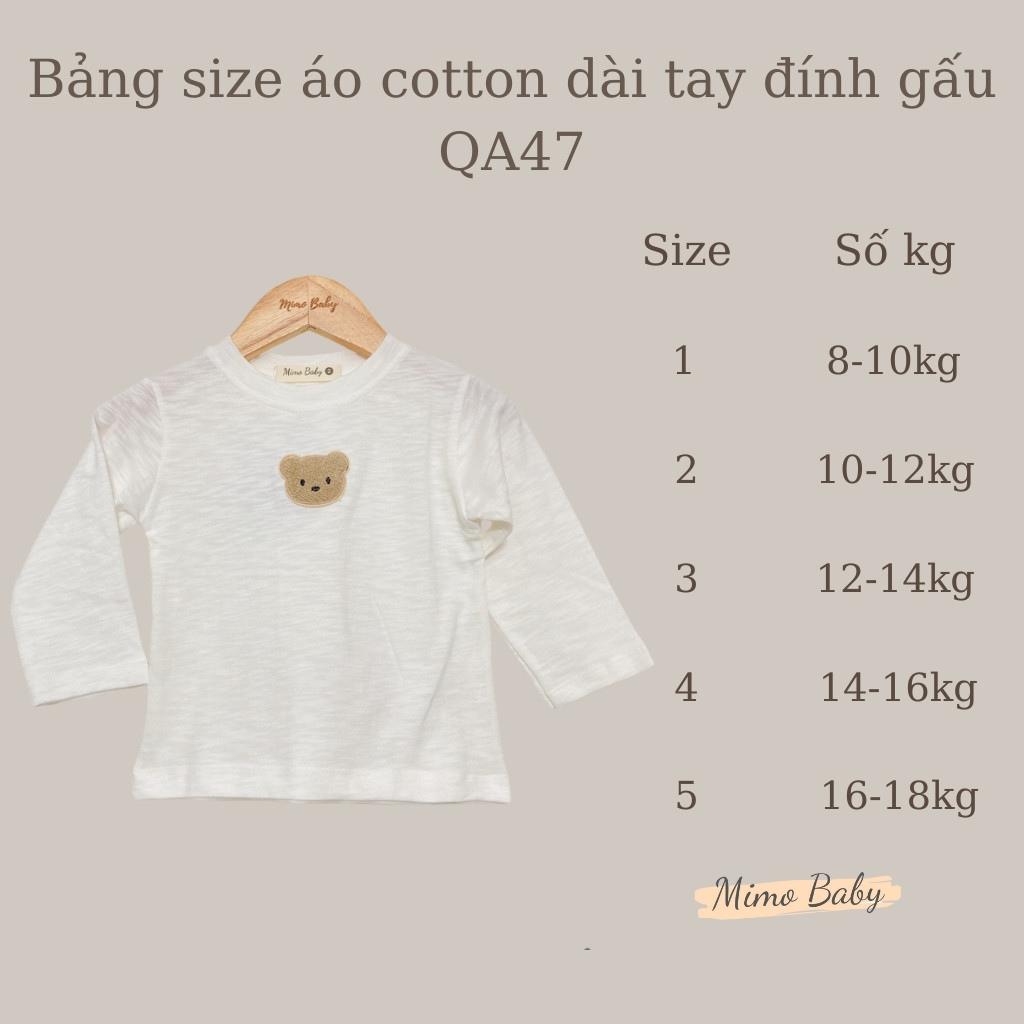 Áo phông dài tay đính gấu vải cotton xước mùa thu đông cho bé QA47 Mimo Baby