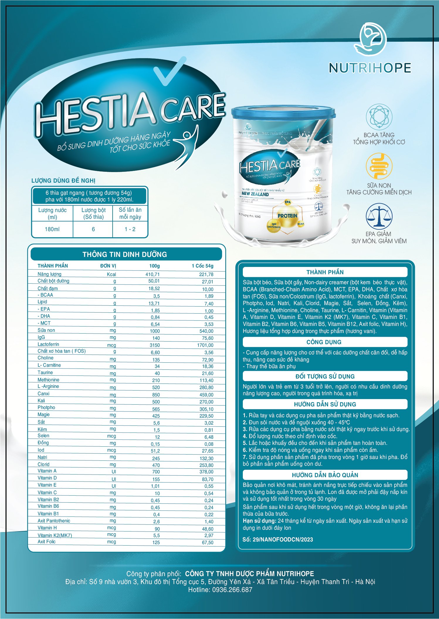 Sữa Hestia Care 900g tốt cho bệnh nhân ung thư, tăng cường sức khỏe trước và sau phẫu thuật, người xạ trị, hóa trị