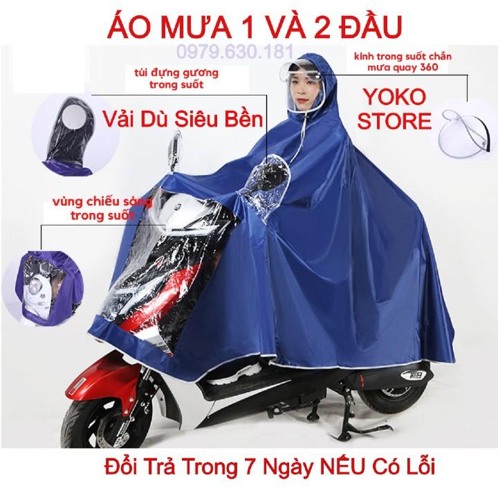 Áo Mưa phản quang Vải Dù , Áo Mưa 2 Đầu, chống rách có kính che mặt cao cấp