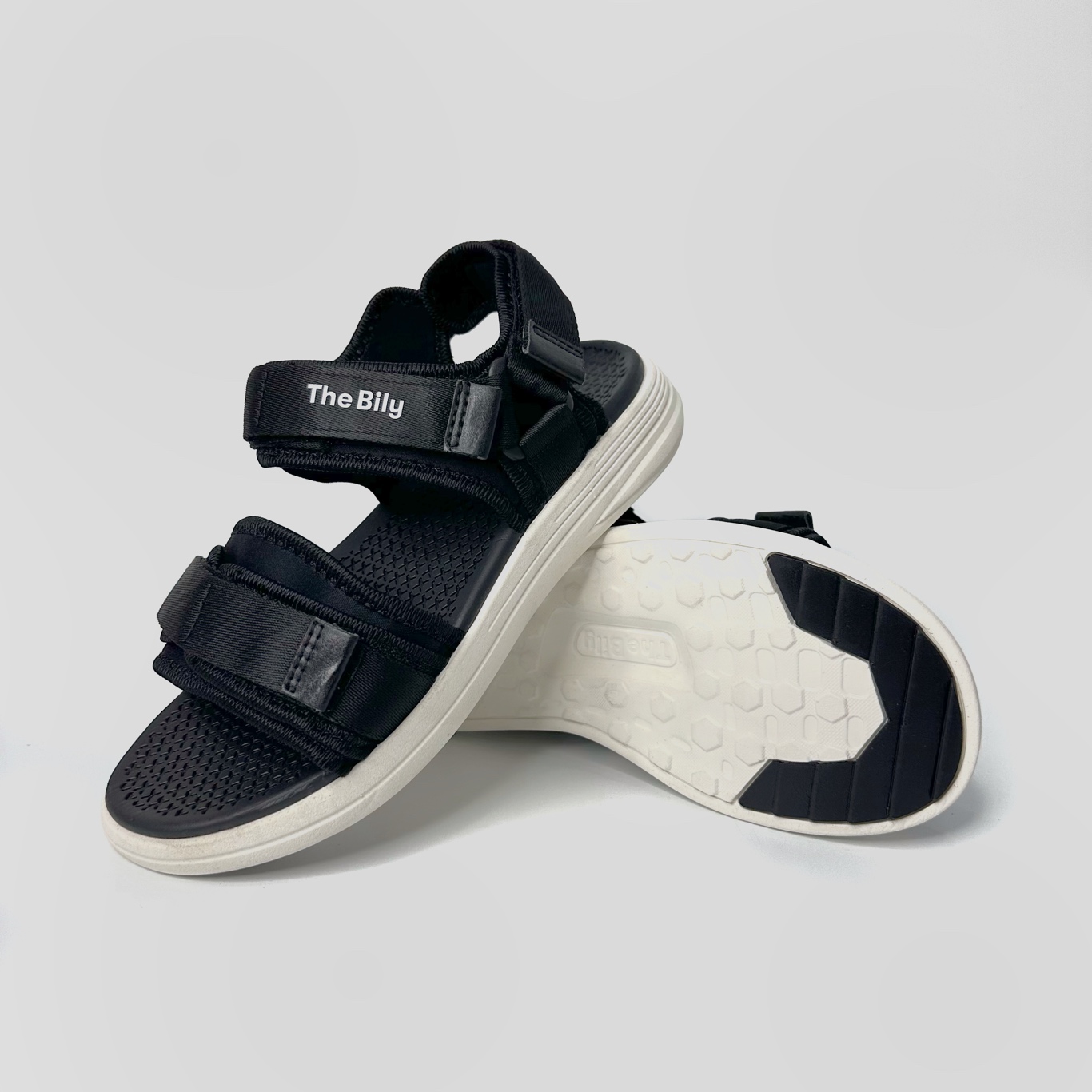 Giày Sandal Nam Nữ Unisex The BiLy Quai Ngang Dây Dù Đế Phylon Siêu Êm Nhẹ Màu Đen-BL10