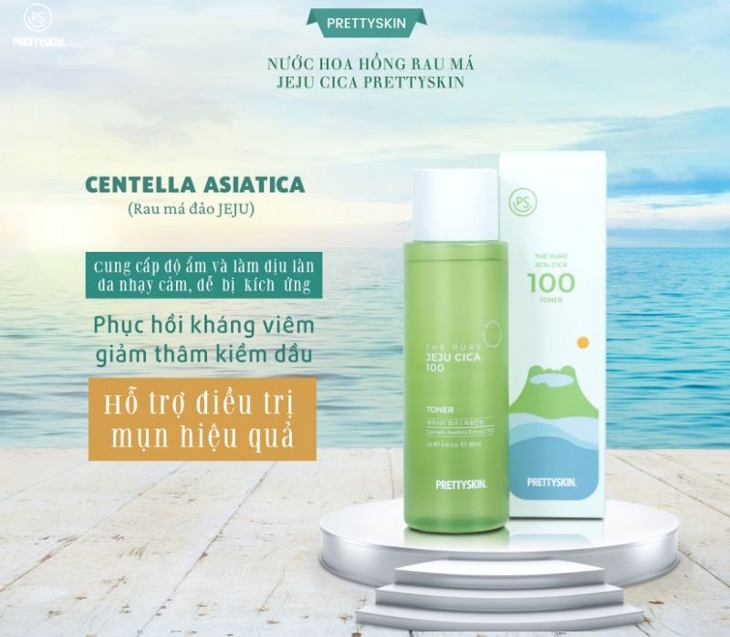 Nước hoa hồng rau má The Pure Jeju Cica 100 toner Prettyskin 250ml