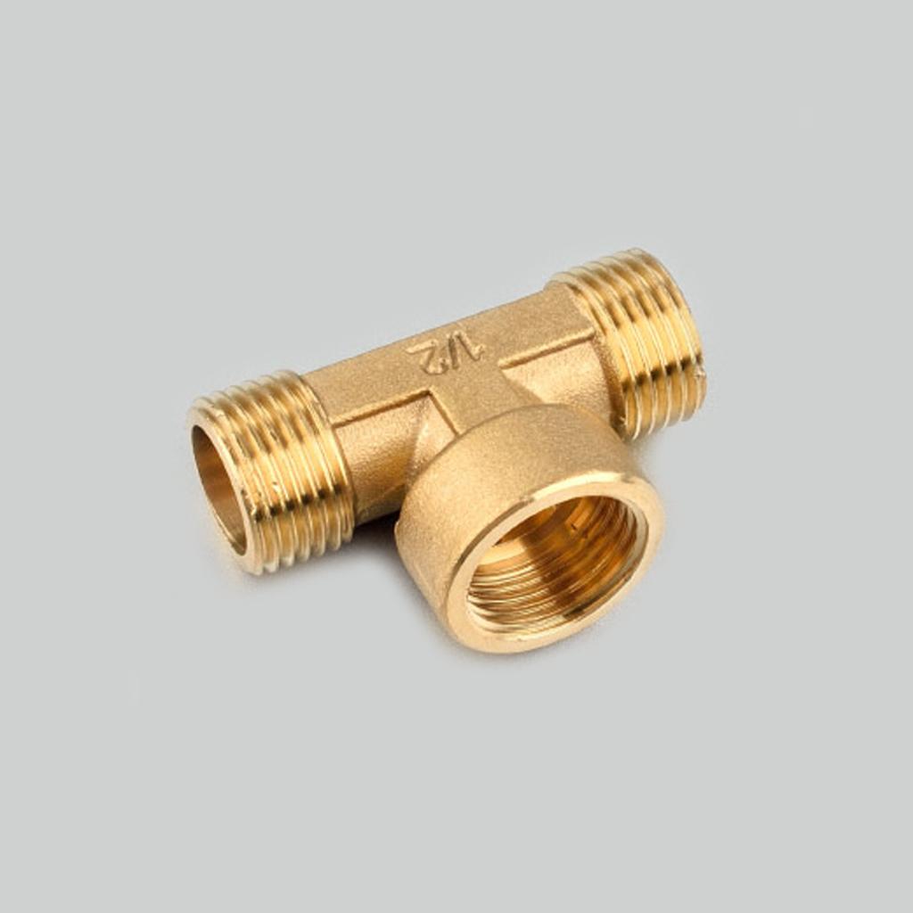 1/2 inch // 3 Way Brass Male Female Male Tee Fitting Pipe Connector T-Junction - Thickened Wall - High and Low Temperature Resistant
