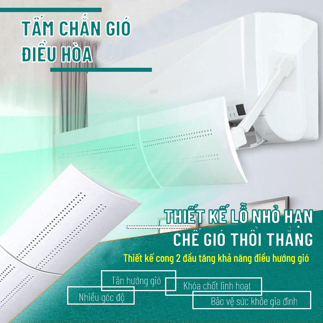 Tấm Chắn Gió Điều Hòa - Tản Nhiệt Máy Lạnh - Thiết Kế Lỗ Nhỏ Tránh Gió Trực Tiếp Từ Điều Hòa - Xoay 180 độ - Chăm Sóc Sức Khỏe Gia Đình, nhựa pvc thân thiện môi trường