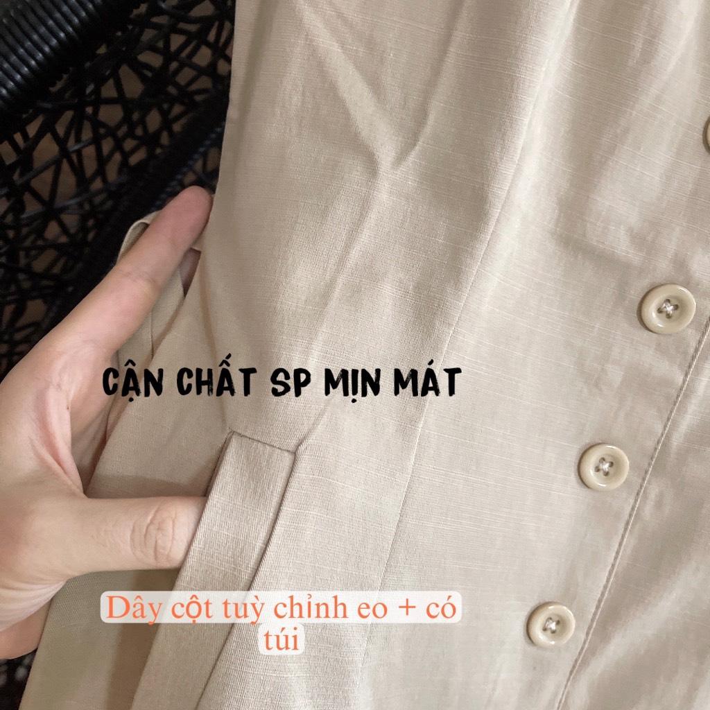 ĐẦM MIDI CỔ VEST TAY NGẮN 2 TÚI 13347