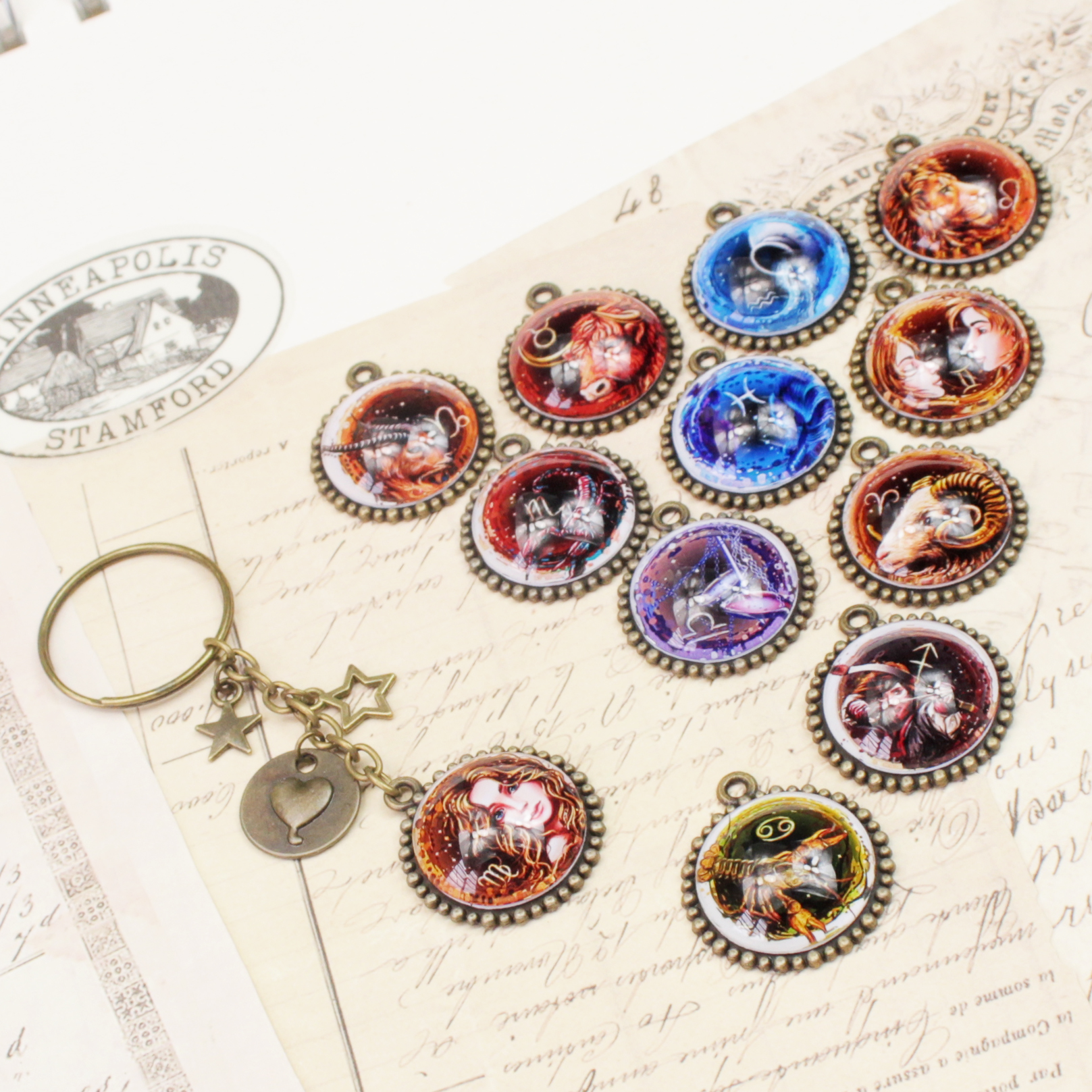 Móc khóa cung hoàng đạo Zodiac 20mm hình cổ điển siêu đẹp 06646-MK0033