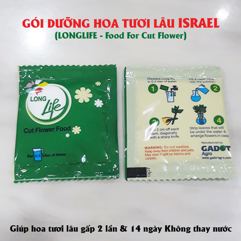 Bột Cắm Hoa ISRAEL (Combo 50 gói dưỡng hoa), Hiệu Longlife giữ hoa tươi lâu gấp 2 lần và 14 ngày không thay nước mới