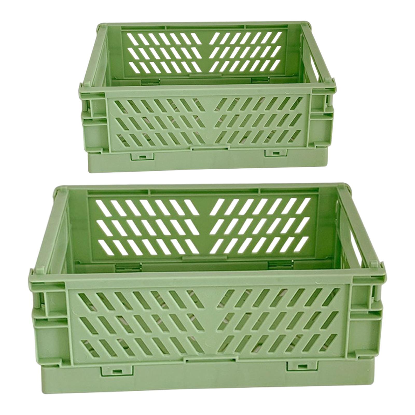 2x Folding Storage Basket Storage Crate with Handle for Bedroom Desk Green