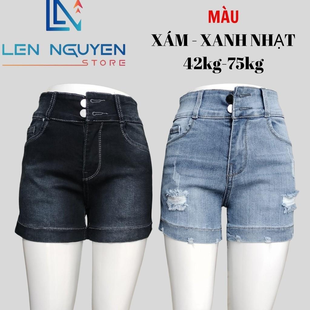 Quần jean nữ, đùi, lưng cao, quần bò nữ dáng ôm, quần rin nữ có big size, cho 42kg đến 75kg, - Xanh Rách